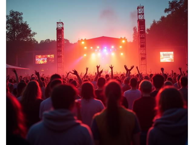 Levende konsert på en utendørsscene med publikum