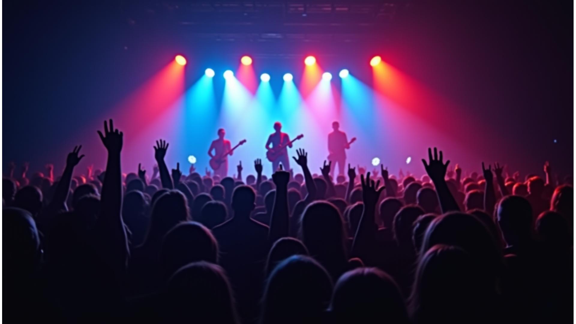 Energisk konsert med et band som opptrer på scenen
