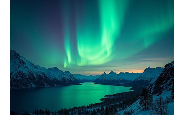 Forhåndsvisning av 'Nordlys over Lofoten', en pågående fotoutstilling i Oslo