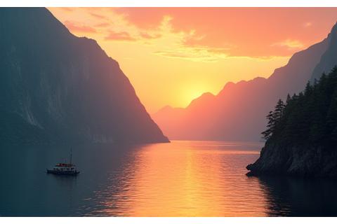 Limited edition print av en majestetisk fjord i solnedgang