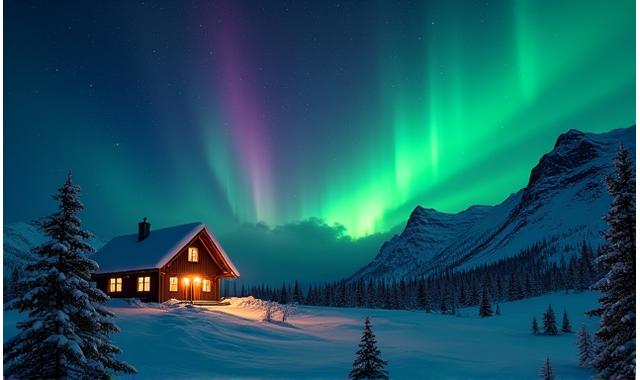 Nordlys over fjell
