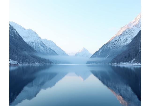 Majestetisk fjordlandskap i vintermørket