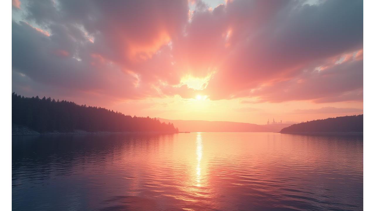 En inspirerende soloppgang over Oslofjorden, som symboliserer en ny begynnelse for Fjordgard Visuals