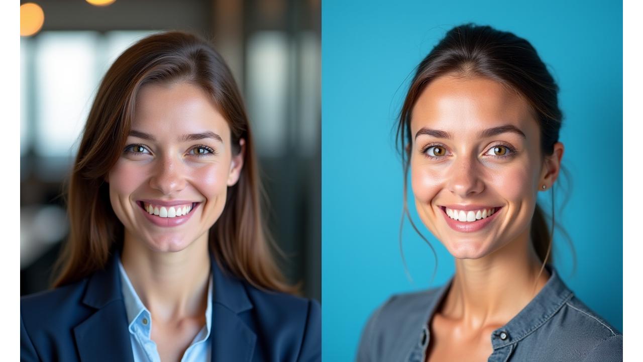 Før og etter av et forretningsportrett som viser forbedring i lys og stil