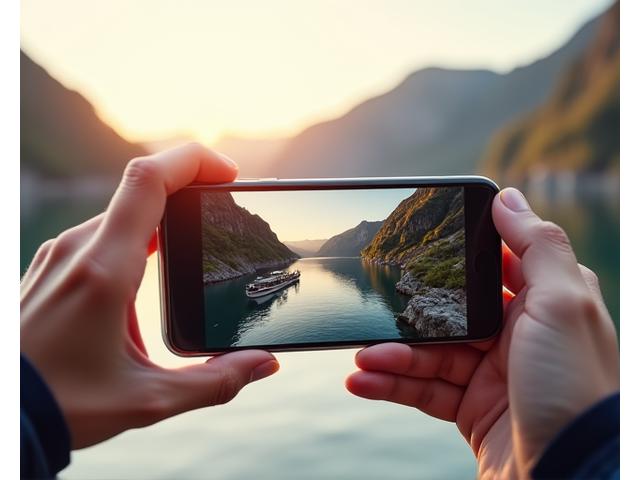 Detaljbilde av en mobiltelefon som viser en responsiv virtuell eiendomstur